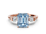 Rose gold Fancy Blue Emerald Cut Brilliant Three-Stone Pave Band with Four-Prong Setting