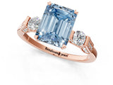 Rose gold Fancy Blue Emerald Cut Brilliant Three-Stone Pave Band with Four-Prong Setting_1