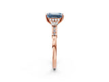 Rose gold Fancy Blue Emerald Cut Brilliant Three-Stone Pave Band with Four-Prong Setting_2