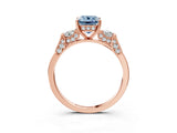 Rose gold Fancy Blue Emerald Cut Brilliant Three-Stone Pave Band with Four-Prong Setting_3