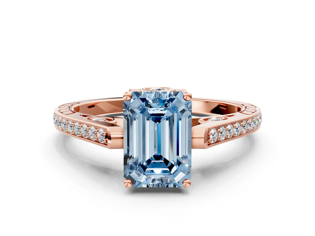 Rose gold Fancy Blue Emerald  Cut Cathedral Pave Diamond Engagement Ring with Six-Prong Setting_31