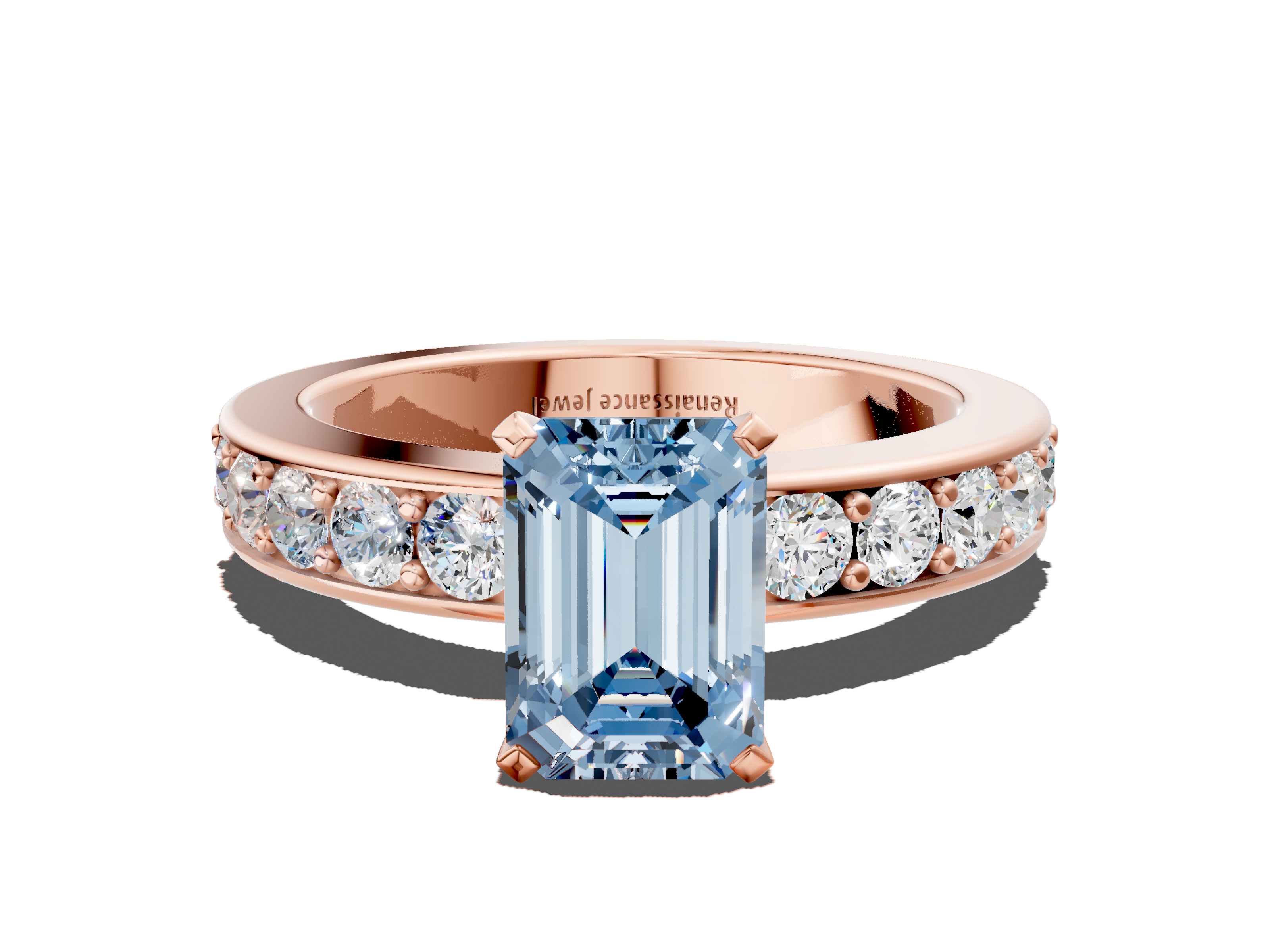 Rose gold Fancy Blue Emerald  Cut Channel Set Diamond Engagement Ring with Four-Prong Setting_223