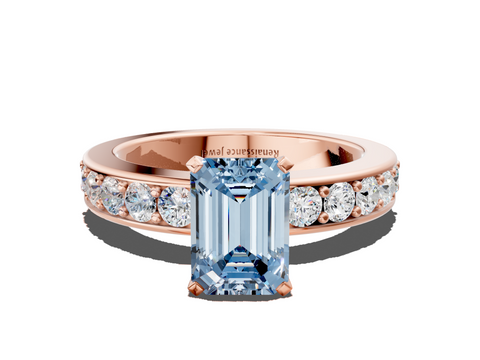 Rose gold Fancy Blue Emerald  Cut Channel Set Diamond Engagement Ring with Four-Prong Setting_223