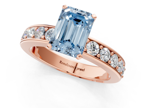 Rose gold Fancy Blue Emerald  Cut Channel Set Diamond Engagement Ring with Four-Prong Setting_224