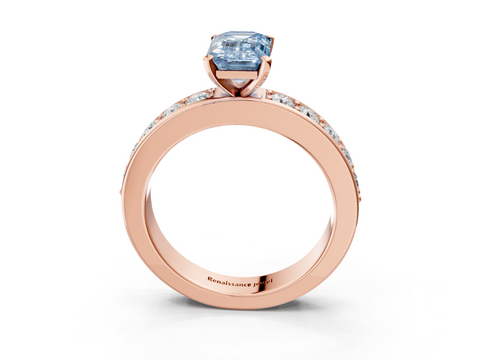 Rose gold Fancy Blue Emerald  Cut Channel Set Diamond Engagement Ring with Four-Prong Setting_226