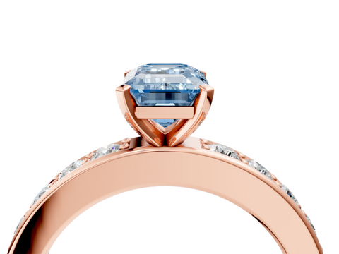 Rose gold Fancy Blue Emerald  Cut Channel Set Diamond Engagement Ring with Four-Prong Setting_227