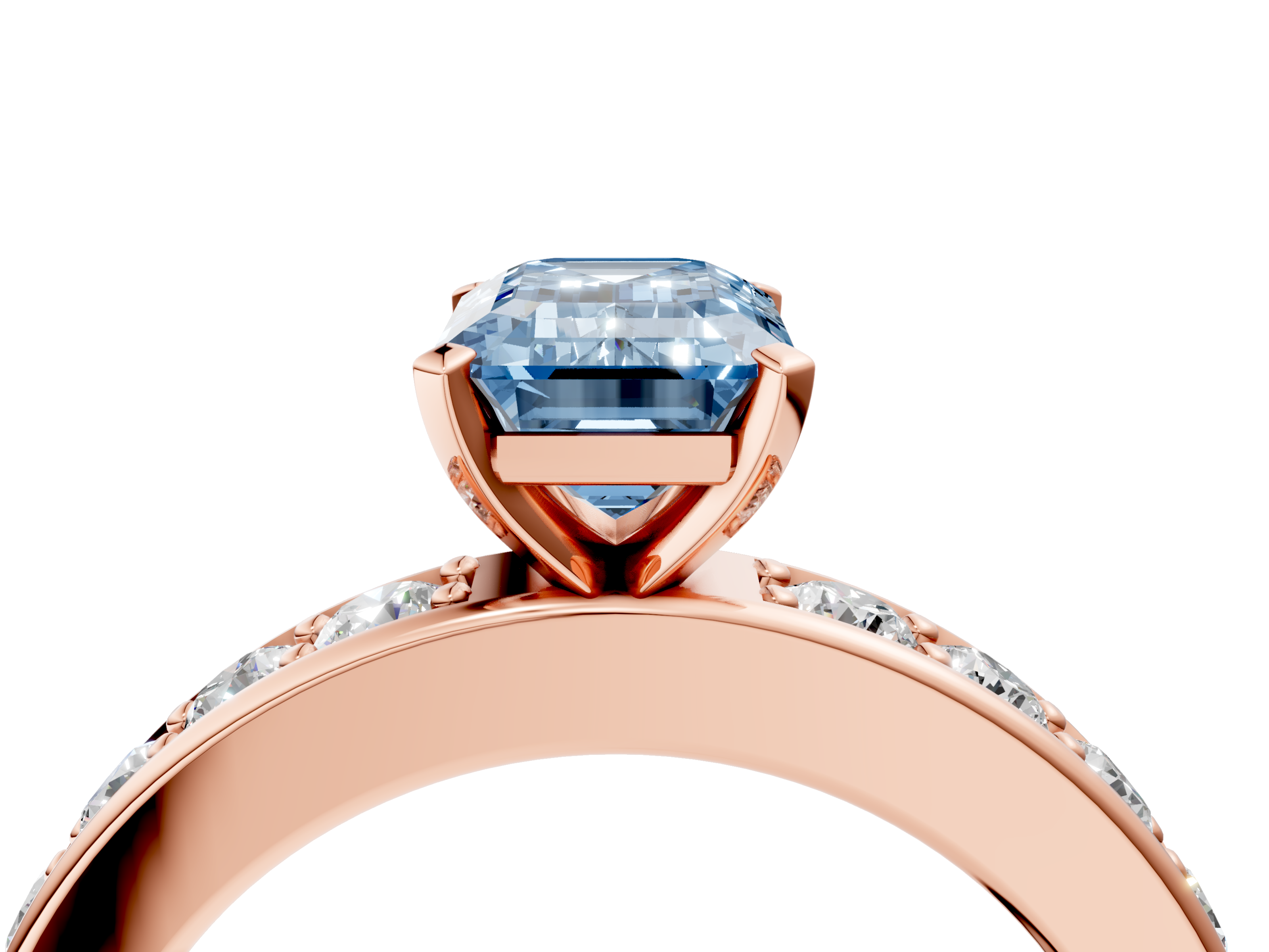 Rose gold Fancy Blue Emerald  Cut Channel Set Diamond Engagement Ring with Four-Prong Setting_228