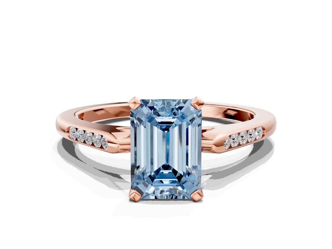 Rose gold Fancy Blue Emerald  Cut Channel Set Solitaire Engagement Ring with Four-Prong Setting_219