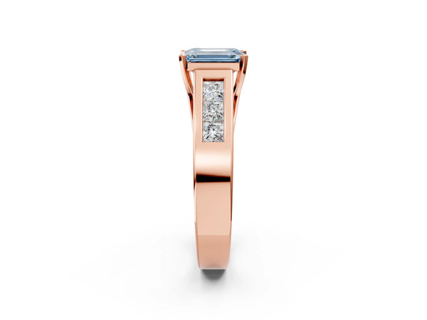 Rose Gold Emerald Cut Engagement Ring Setting for Fancy Blue Center with Channel-Set Shoulders