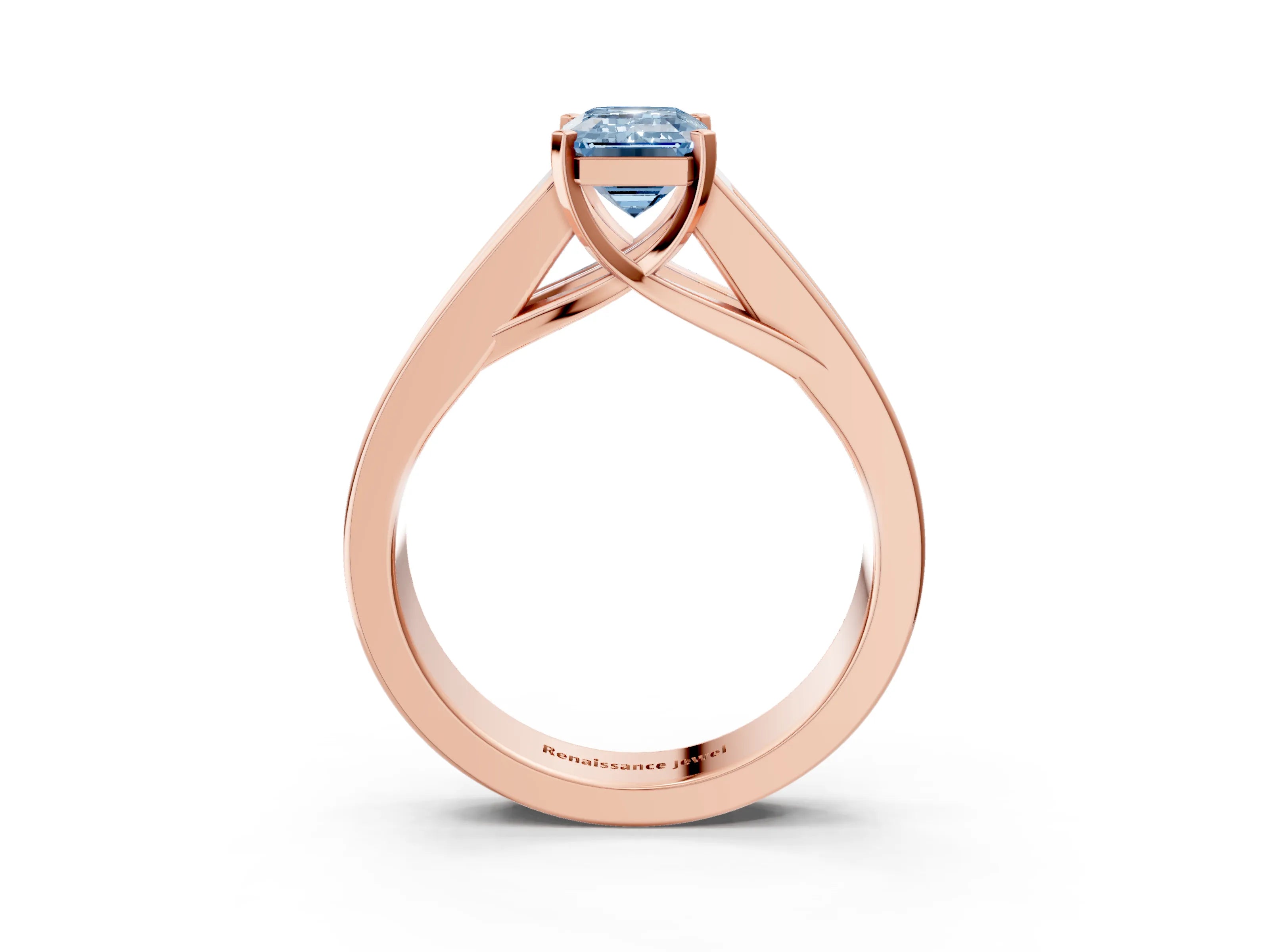 Rose gold Fancy Blue Emerald Cut Cut Channel Set Solitaire Ring with Four-Prong Setting_3