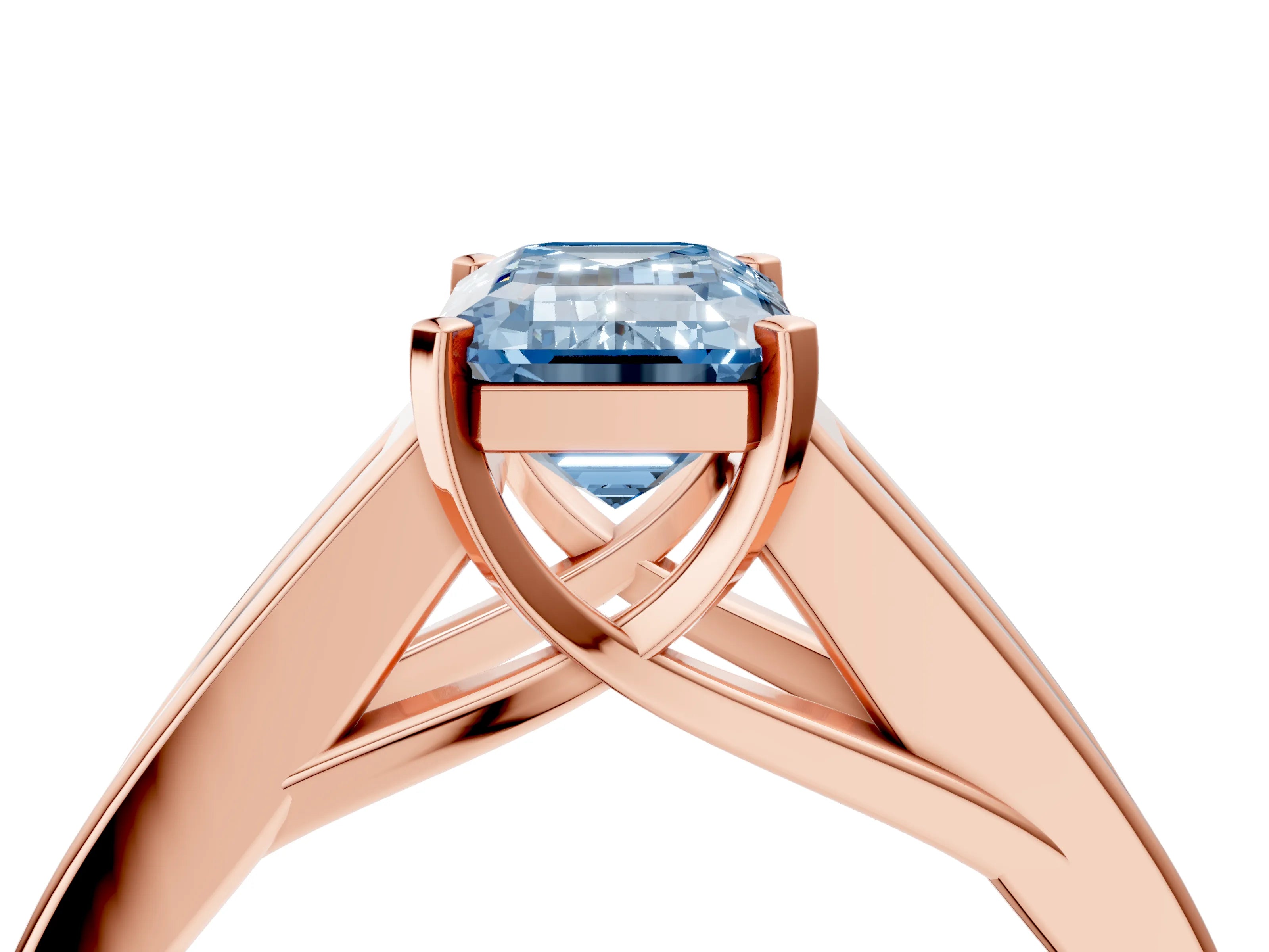 Rose gold Fancy Blue Emerald Cut Cut Channel Set Solitaire Ring with Four-Prong Setting_4
