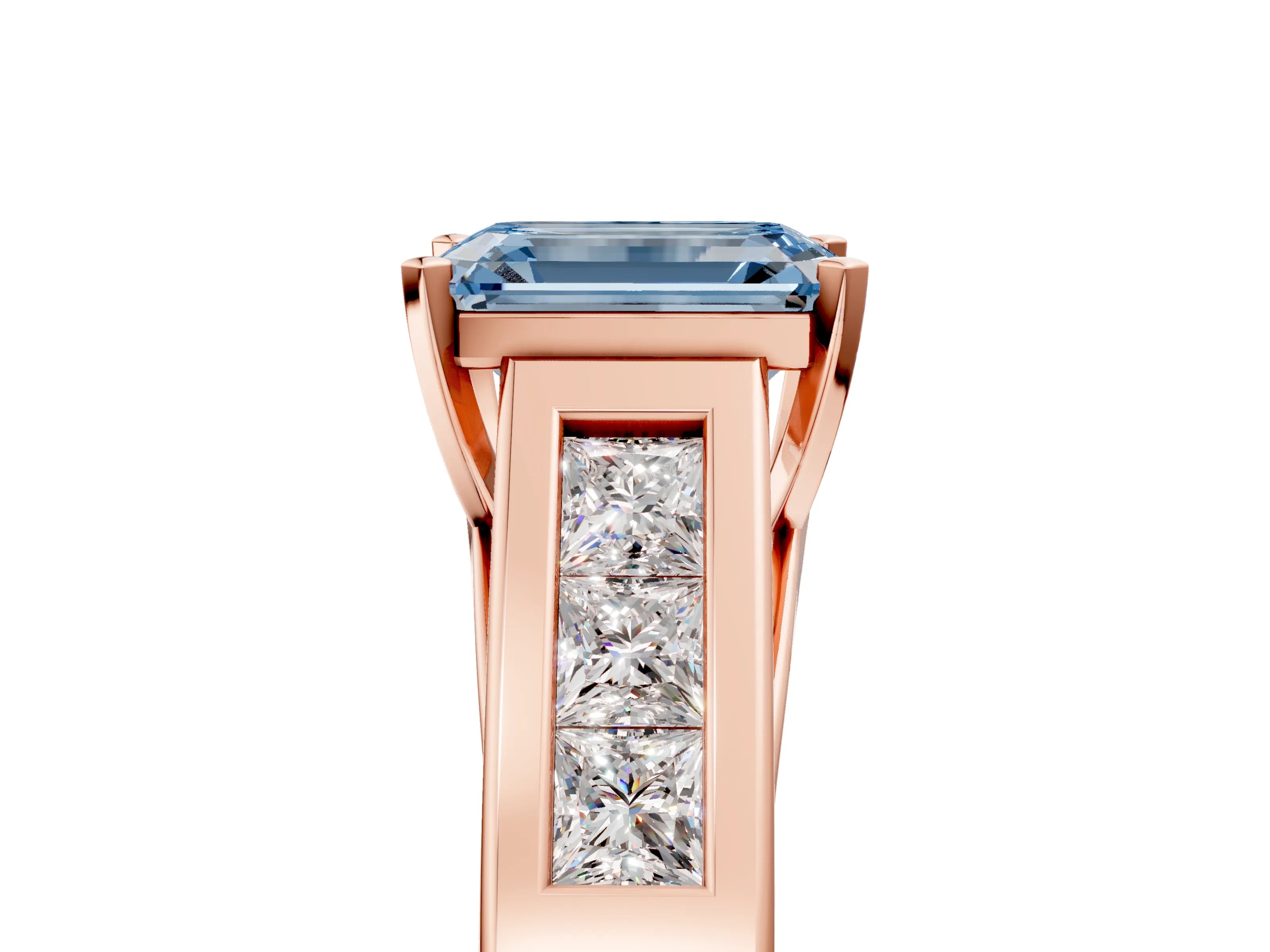 Rose gold Fancy Blue Emerald Cut Cut Channel Set Solitaire Ring with Four-Prong Setting_5