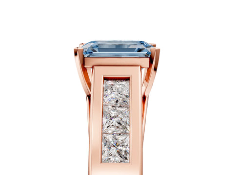 Rose gold Fancy Blue Emerald Cut Cut Channel Set Solitaire Ring with Four-Prong Setting_5