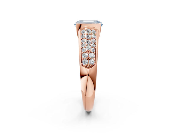 Rose gold Fancy Blue Emerald Cut Diamond Channel Set Pave Band with Tension Prong Setting