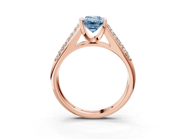 Rose gold Fancy Blue Emerald Cut Diamond Channel Set Pave Band with Tension Prong Setting