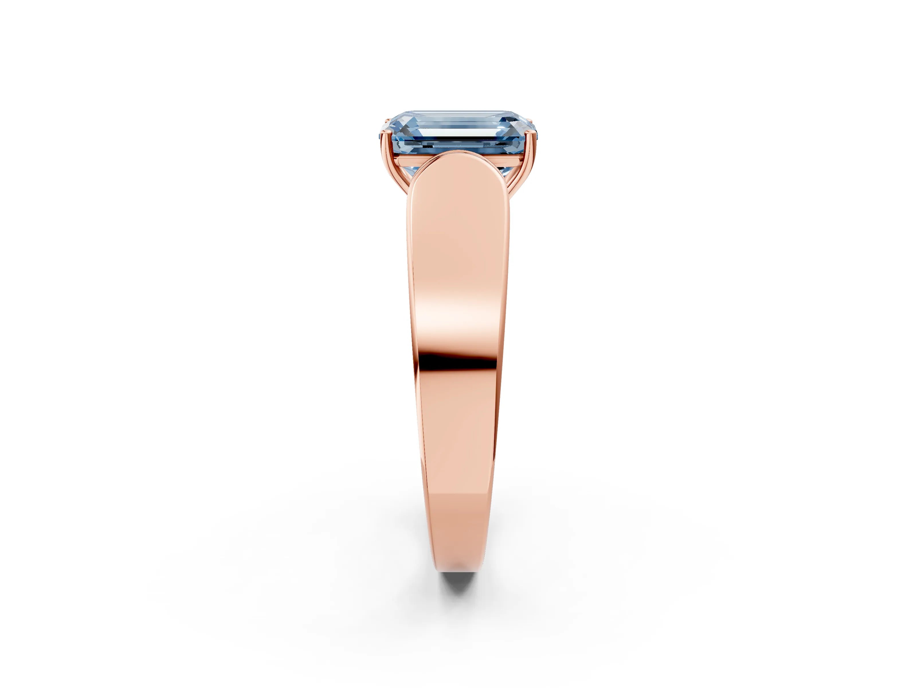 Rose gold Fancy Blue Emerald Cut Cut Diamond Channel Set Solitaire Ring with Four-Prong Setting_2