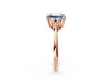 Rose gold Fancy Blue Emerald Cut Cut Diamond Cluster Ring with Solitaire Band and Four-Prong Setting_14