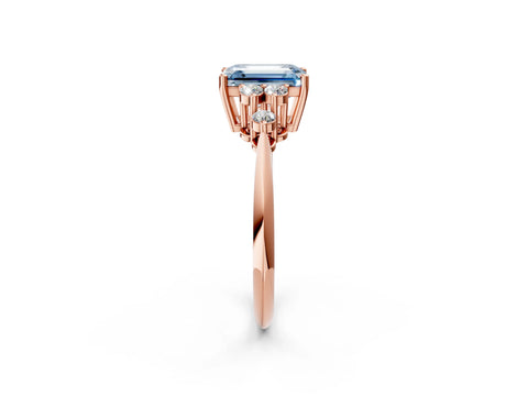 Rose gold Fancy Blue Emerald Cut Cut Diamond Cluster Ring with Solitaire Band and Four-Prong Setting_14
