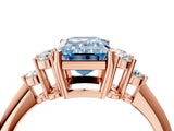 Rose gold Fancy Blue Emerald Cut Cut Diamond Cluster Ring with Solitaire Band and Four-Prong Setting_16