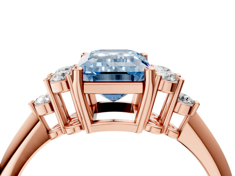 Rose gold Fancy Blue Emerald Cut Cut Diamond Cluster Ring with Solitaire Band and Four-Prong Setting_16