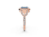 Rose gold Fancy Blue Emerald Cut Cut Diamond Halo Engagement Ring with Open Split Pavé Band_2