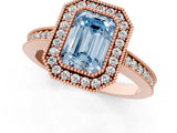 Rose gold Fancy Blue Emerald Cut-Cut Diamond Halo Engagement Ring with Pave Band and Prong Setting_1