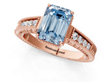 Rose gold Fancy Blue Emerald Cut Cut Diamond Milgrain Pave Band Four-Prong Setting Ring_4
