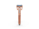 Rose gold Fancy Blue Emerald Cut Cut Diamond Milgrain Pave Band Four-Prong Setting Ring_5