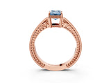 Rose gold Fancy Blue Emerald Cut Cut Diamond Milgrain Pave Band Four-Prong Setting Ring_6