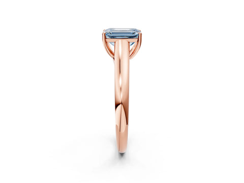 Rose gold Fancy Blue Emerald Cut Cut Diamond Solitaire Engagement Ring with Tapered Plain Band and Four-Prong Setting_2