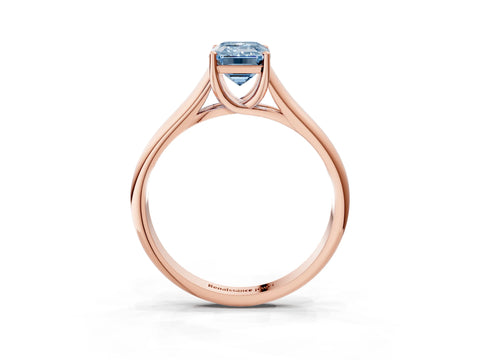 Rose gold Fancy Blue Emerald Cut Cut Diamond Solitaire Engagement Ring with Tapered Plain Band and Four-Prong Setting_3