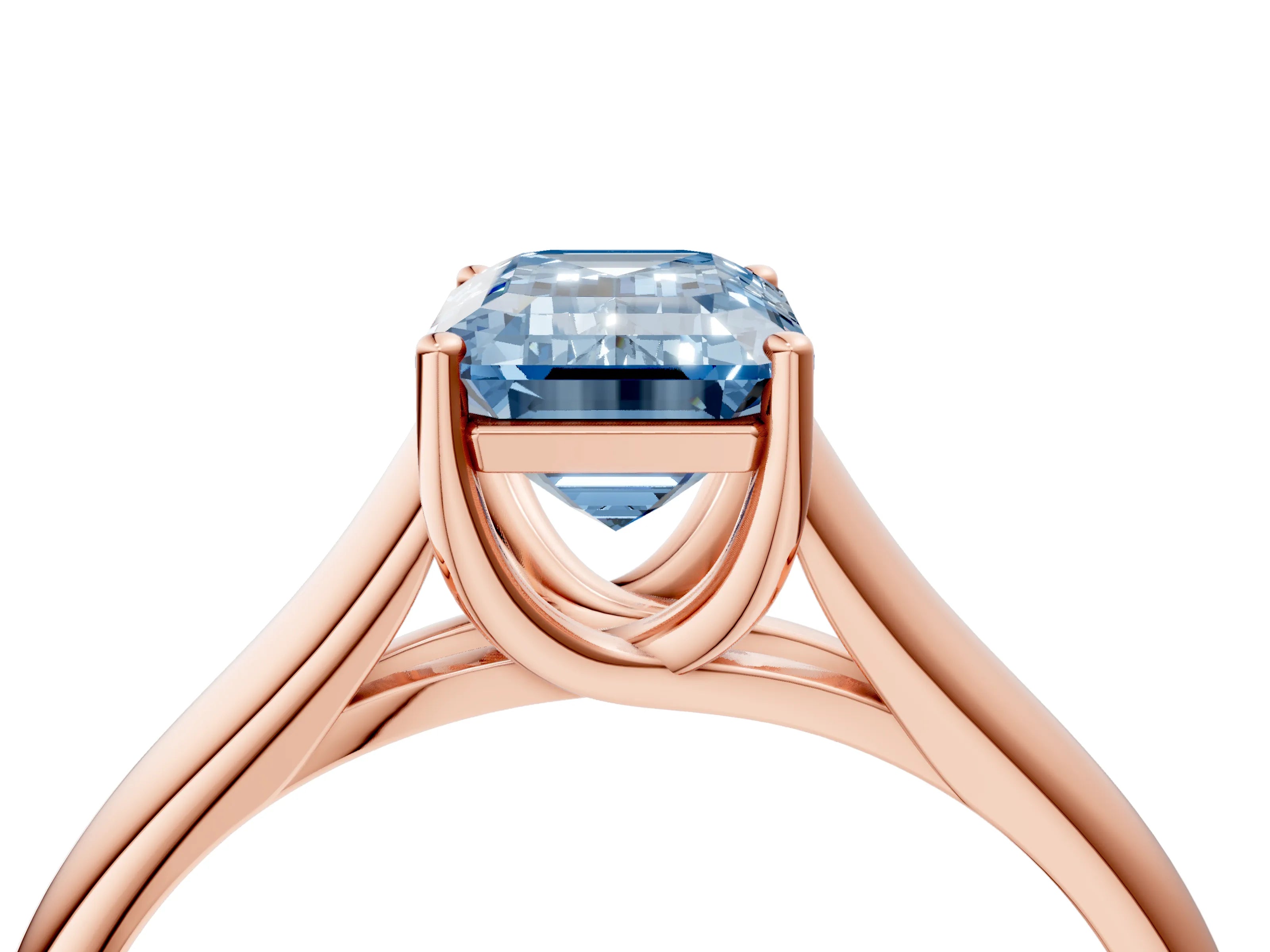 Rose gold Fancy Blue Emerald Cut Cut Diamond Solitaire Engagement Ring with Tapered Plain Band and Four-Prong Setting_4