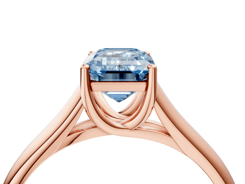 Rose gold Fancy Blue Emerald Cut Cut Diamond Solitaire Engagement Ring with Tapered Plain Band and Four-Prong Setting_4