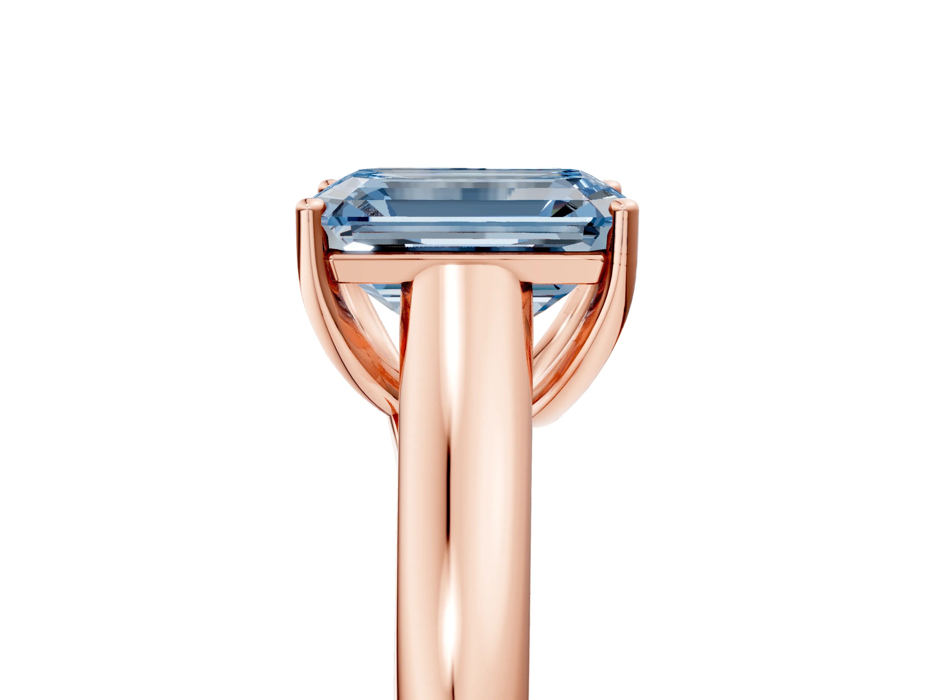 Rose gold Fancy Blue Emerald Cut Cut Diamond Solitaire Engagement Ring with Tapered Plain Band and Four-Prong Setting_5