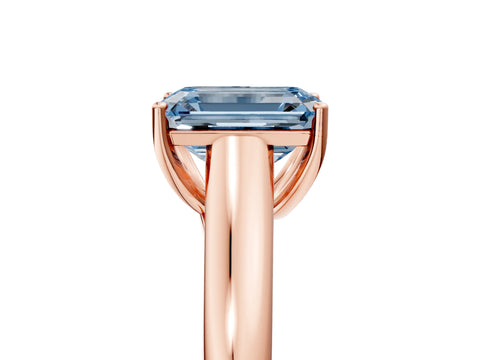 Rose gold Fancy Blue Emerald Cut Cut Diamond Solitaire Engagement Ring with Tapered Plain Band and Four-Prong Setting_5