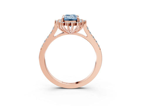 Rose gold Fancy Blue Emerald Cut Cut Diamond Sunburst Halo Engagement Ring with Pavé Band_11