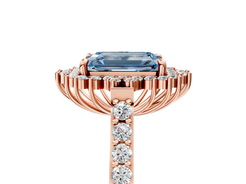 Rose gold Fancy Blue Emerald Cut Cut Diamond Sunburst Halo Engagement Ring with Pavé Band_13