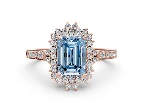 Rose gold Fancy Blue Emerald Cut Cut Diamond Sunburst Halo Engagement Ring with Pavé Band_20