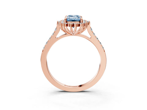 Rose gold Fancy Blue Emerald Cut Cut Diamond Sunburst Halo Engagement Ring with Pavé Band_3