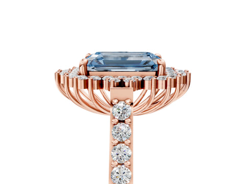 Rose gold Fancy Blue Emerald Cut Cut Diamond Sunburst Halo Engagement Ring with Pavé Band_5