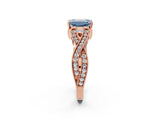 Rose gold Fancy Blue Emerald Cut Cut Diamond Twisted Band with Milgrain Pave Setting and Four-Prong Setting_2