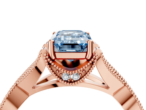 Rose gold Fancy Blue Emerald Cut Cut Diamond Twisted Band with Milgrain Pave Setting and Four-Prong Setting_4