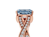 Rose gold Fancy Blue Emerald Cut Cut Diamond Twisted Band with Milgrain Pave Setting and Four-Prong Setting_5