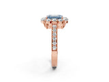 Rose gold Fancy Blue Emerald Cut Cut Halo Diamond Pavé Engagement Ring with Milgrain Detailing_2