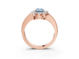 Rose gold Fancy Blue Emerald Cut Cut Halo Diamond Pavé Engagement Ring with Milgrain Detailing_3