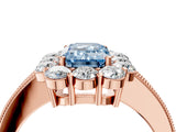 Rose gold Fancy Blue Emerald Cut Cut Halo Diamond Pavé Engagement Ring with Milgrain Detailing_4