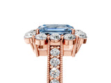 Rose gold Fancy Blue Emerald Cut Cut Halo Diamond Pavé Engagement Ring with Milgrain Detailing_5