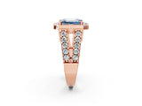 Rose gold Fancy Blue Emerald Cut Cut Halo Split Shank Prong Set Ring_2