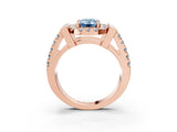 Rose gold Fancy Blue Emerald Cut Cut Halo Split Shank Prong Set Ring_3