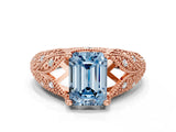 Rose gold Fancy Blue Emerald Cut Cut Milgrain Pave Diamond Engagement Ring with Four-Prong Setting_15